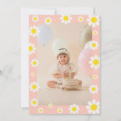 Invitation Boho rose mignon Fleurs de marguerite 1er annivers (Dos)