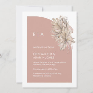 Invitation Boho rose minimaliste Monogramme demi-arc Mariage