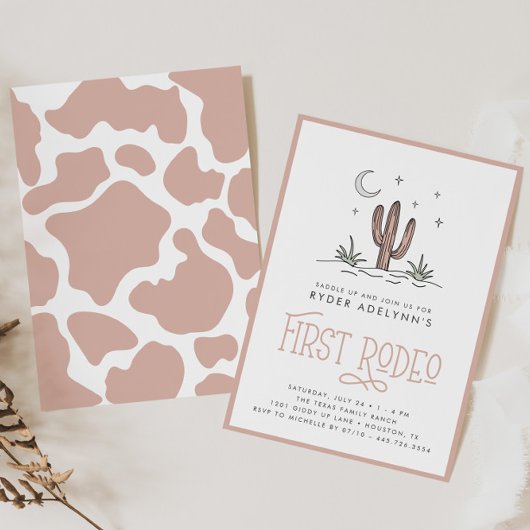 Invitation Boho rose moderne filles premier rodéo 1er anniver