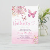 Invitation Boho rose moderne papillon floral Baby shower fill (Debout devant)