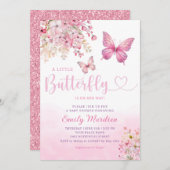 Invitation Boho rose moderne papillon floral Baby shower fill (Devant / Derrière)