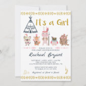 Invitation Boho Rose Or Animaux C'Est Un Baby shower Fille (Devant)