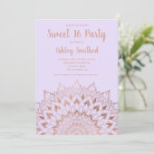 Invitation Boho rose or floral mandala lavande Sweet 16 (Debout devant)