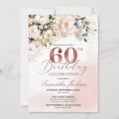 Invitation Boho rose or rose pâle 60e anniversaire (Devant)