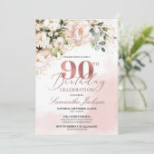 Invitation Boho rose or rose vif 90e anniversaire (Debout devant)