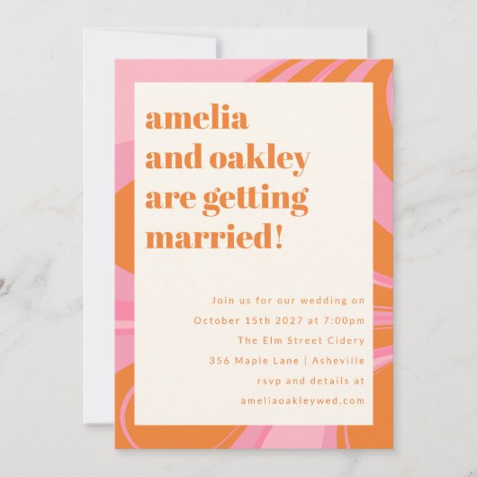 Invitation Boho rose orange Abstrait marbre Mariage moderne (Devant)