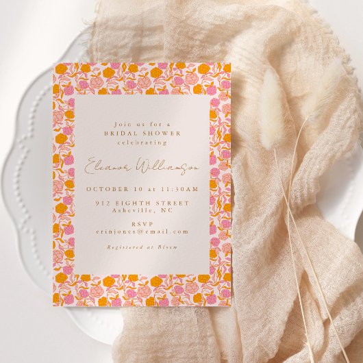 Invitation Boho Rose Orange Floral Cute Fête des mariées