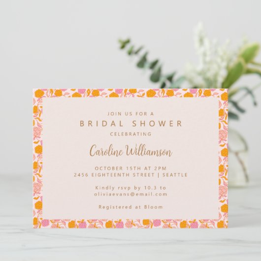 Invitation Boho Rose Orange Floral Mignon Enterrement de Vie  (Debout devant)