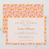 Invitation Boho Rose Orange Floral Mignon Enterrement de Vie  (Devant / Derrière)