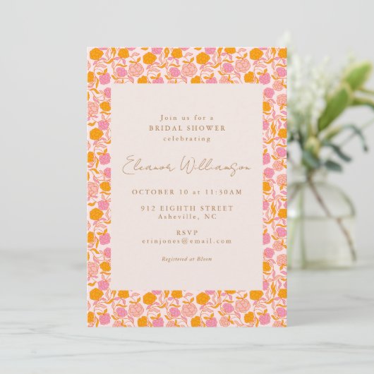 Invitation Boho Rose Orange Floral Noms des Hôtesses Enterrem (Debout devant)