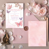 Invitation Boho rose pâle Baby shower floral papillon fille