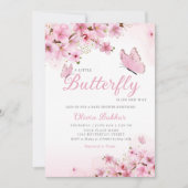 Invitation Boho rose pâle Baby shower floral papillon fille (Devant)