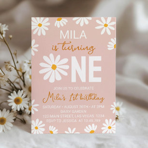 Invitation Boho rose pâle Daisy Premier anniversaire Invitati