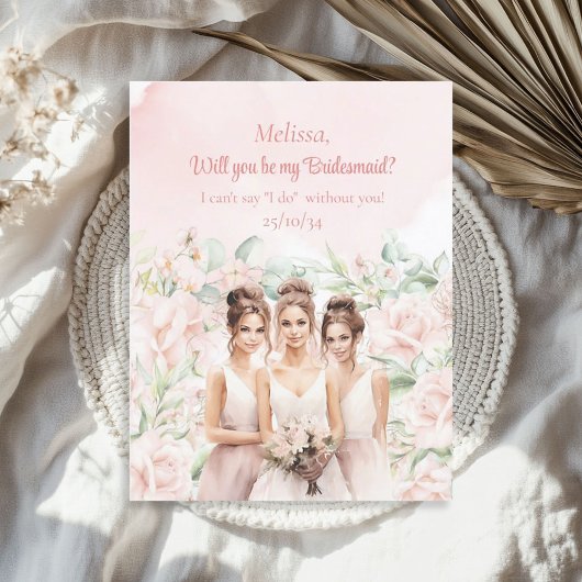 Invitation Boho rose pâle Floral Eucalyptus or Bridesmaid