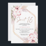 Invitation Boho rose Pampas Grass Sweet 16 anniversaire<br><div class="desc">Boho rose Pampas Grass Sweet 16 Anniversaire Invitation Bohème inspiré douce invitation de 16 ans avec deux arrangements floraux principalement rose avec l'herbe de pampas et une image calligraphie moderne comme une tête dans une texture d'or rose faux. Idéal pour ceux qui recherchent une invitation d'anniversaire de sweet sixteen d'inspiration...</div>
