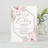Invitation Boho rose Pampas Grass Sweet 21e anniversaire (Debout devant)
