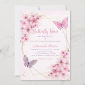 Invitation Boho rose papillon floral Baisers Baby shower fill (Devant)