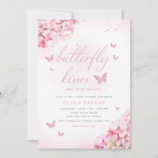 Invitation Boho rose papillon floral embrasse Baby shower fil (Devant)