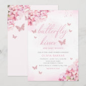 Invitation Boho rose papillon floral embrasse Baby shower fil (Devant / Derrière)