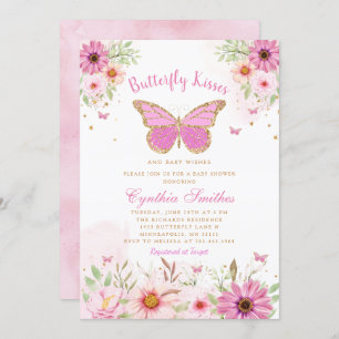 Invitation Boho rose papillon floral embrasse Baby shower fil