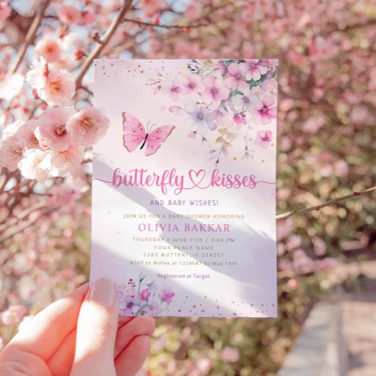 Invitation Boho rose papillon floral embrasse Baby shower fil