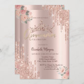 Invitation Boho Rose Parties scintillant Couronne Drop Quince (Devant / Derrière)