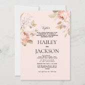 Invitation Boho rose pastel marron rustique mariage (Devant)