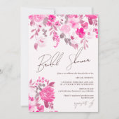 Invitation Boho rose pastel peint à la main fleurie douche nu (Devant)