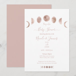 Invitation Boho Rose Phases de lune Moderne Baby Shower Minim