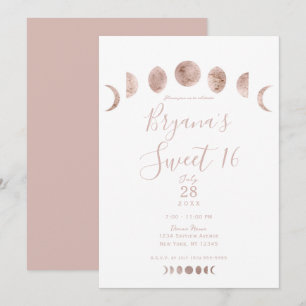 Invitation Boho Rose Phases de Lune Moderne Minimaliste Sweet