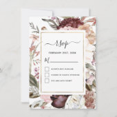 Invitation Boho Rose Poussiéreux Bourgogne Mariage RSVP (Devant)