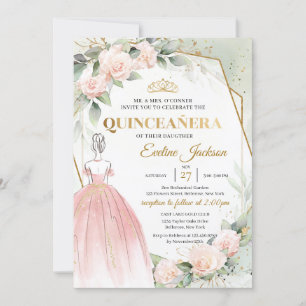 Invitation Boho Rose princesse robe fleurs rousses Quinceaner
