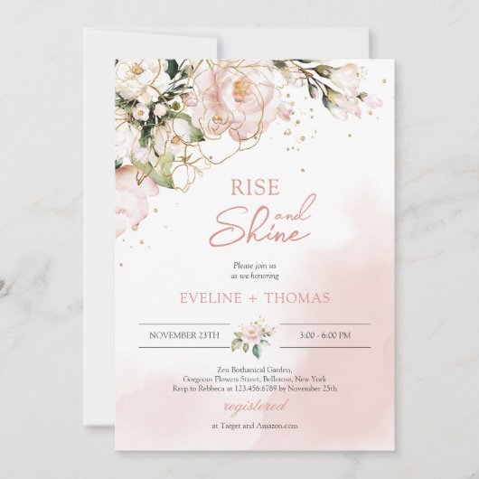 Invitation Boho rose rose fleurie or levant et brillant maria (Devant)