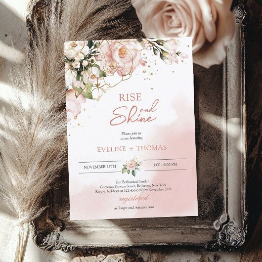 Invitation Boho rose rose fleurie or levant et brillant maria