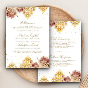 Invitation Boho rose Rose islamique Motif blanc Mariage musul