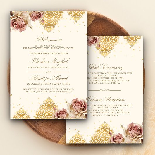 Invitation Boho rose Rose islamique Motif Cream Musulman Mari