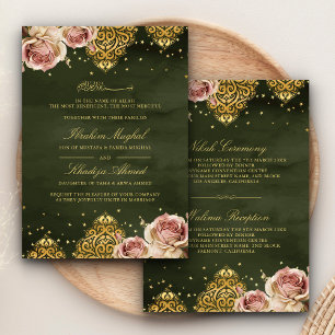 Invitation Boho rose Rose islamique Motif vert Mariage musulm