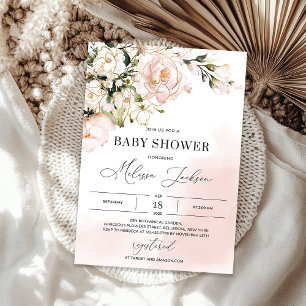 Invitation Boho rose rose or baby shower de printemps fleuri