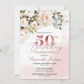 Invitation Boho rose rose rose or 50e anniversaire (Devant)