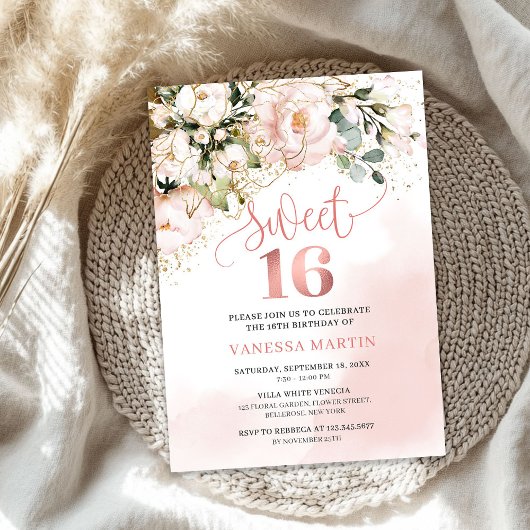 Invitation Boho rose rose rose or sweet sixteen