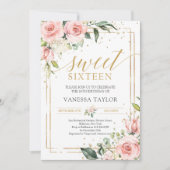 Invitation Boho rose rose rose rose roses or parties scintill (Devant)