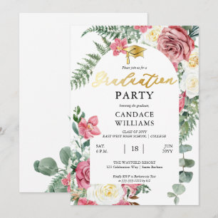 Invitation Boho Rose Roses   Orchidées Floral Graduation Part
