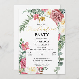 Invitation Boho Rose Roses   Orchidées Floral Graduation Part