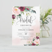 Invitation Boho rose rousse bordeaux floral brun douche nupti (Debout devant)