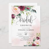 Invitation Boho rose rousse bordeaux floral brun douche nupti (Devant / Derrière)