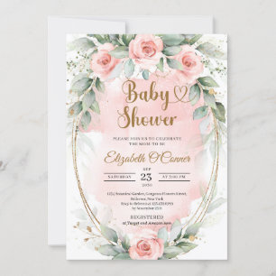 Invitation Boho rose rousse fleurs et or eucalyptus cadre