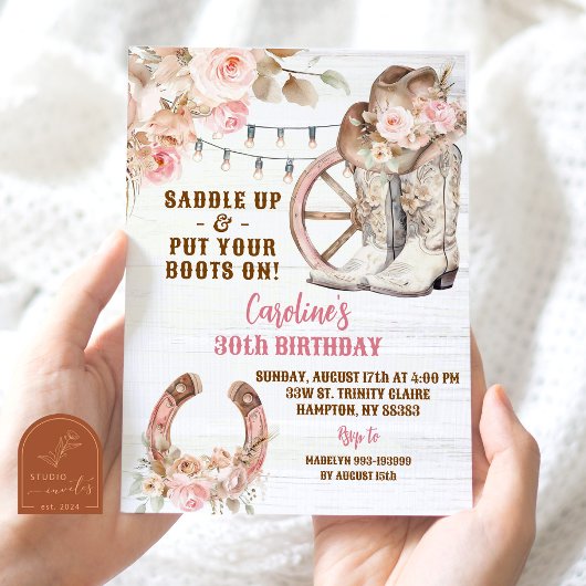 Invitation Boho rose Russe Western Cowgirl Anniversaire