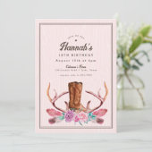 Invitation Boho Rose Rustique Cowgirl Boot Anniversaire (Debout devant)