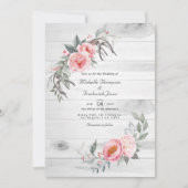 Invitation Boho rose rustique Floral QR Code RSVP Mariage (Devant)