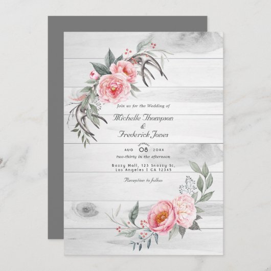 Invitation Boho rose rustique Floral QR Code RSVP Mariage (Devant / Derrière)